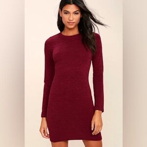 Lulu's Rich Wine Red Long Sleeve Sweater Dress